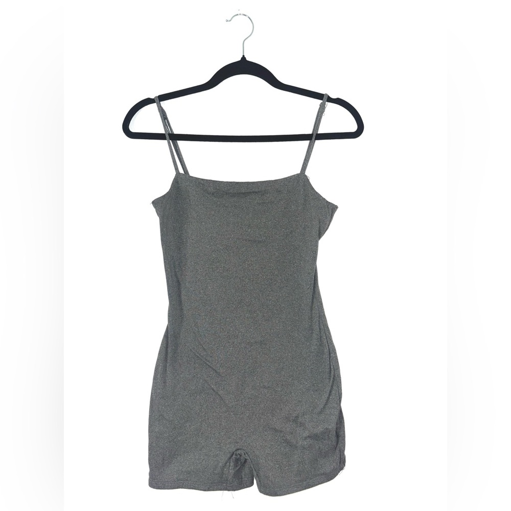 Grey Double-Layered Bodysuit with Built-In Shorts